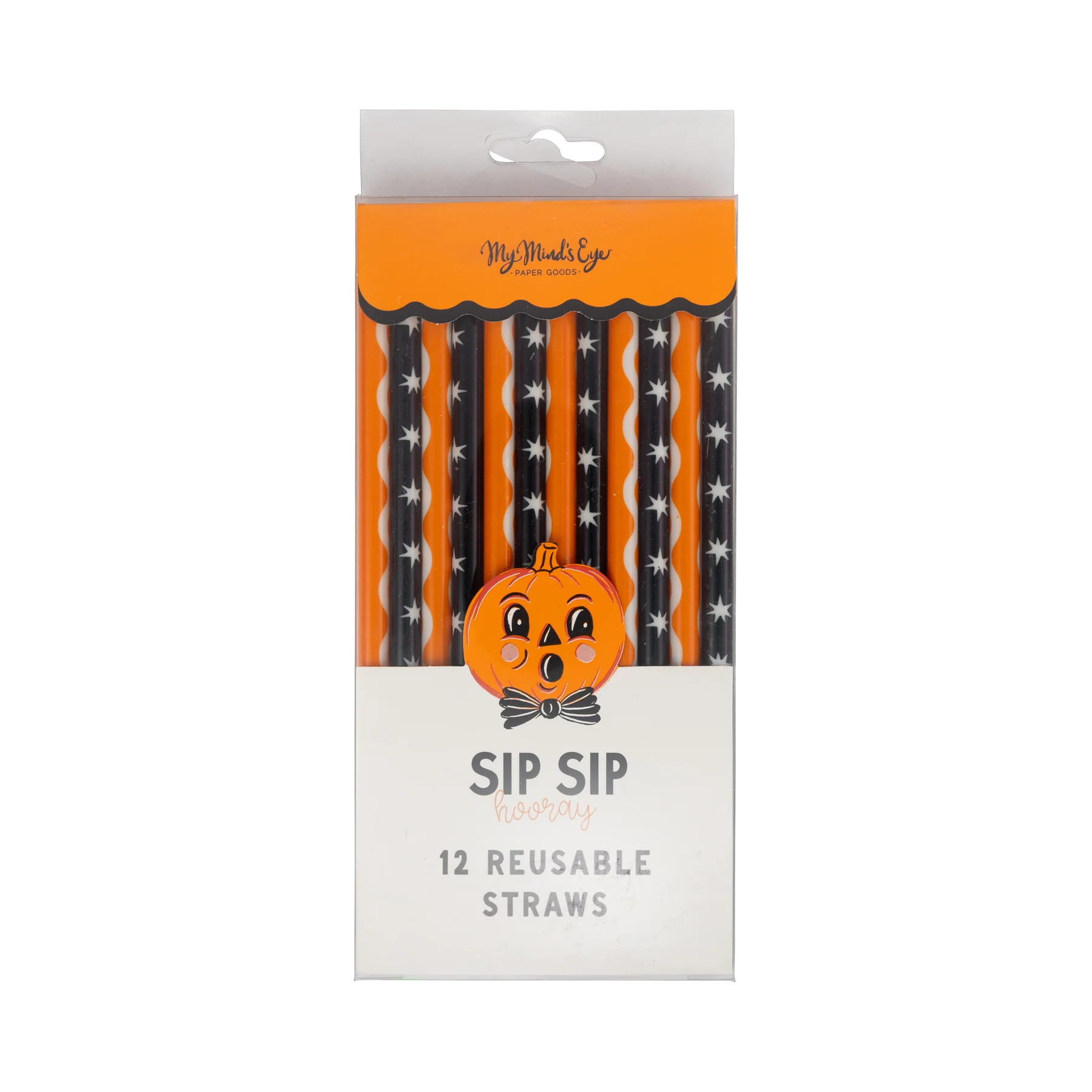 Reusable Halloween straws with striped and Happy Halloween designs