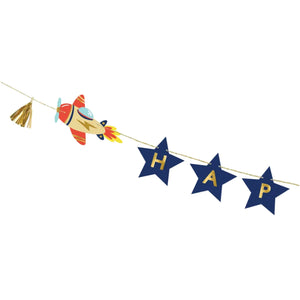 Vintage Airplane Happy Birthday Banner 8ft Zoomed in