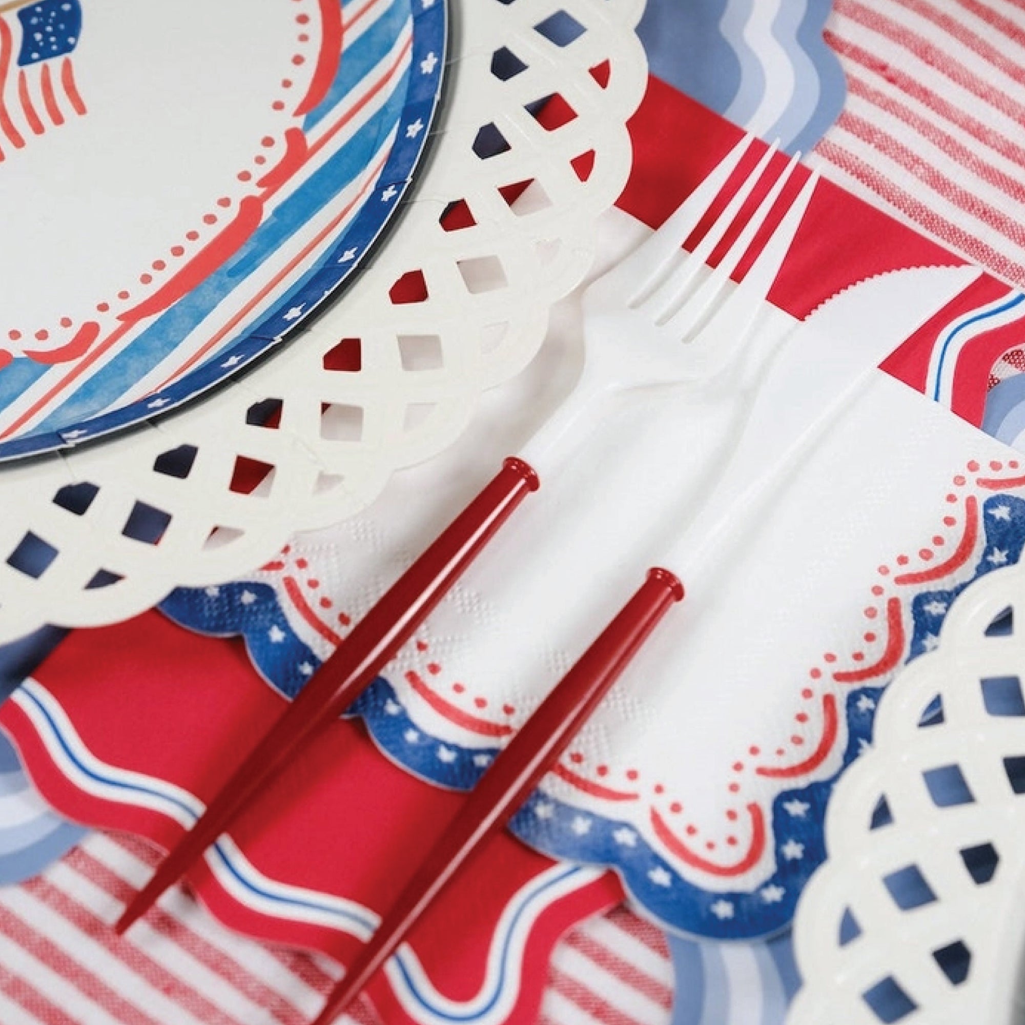 Red white and blue napkins for summer celebration setup