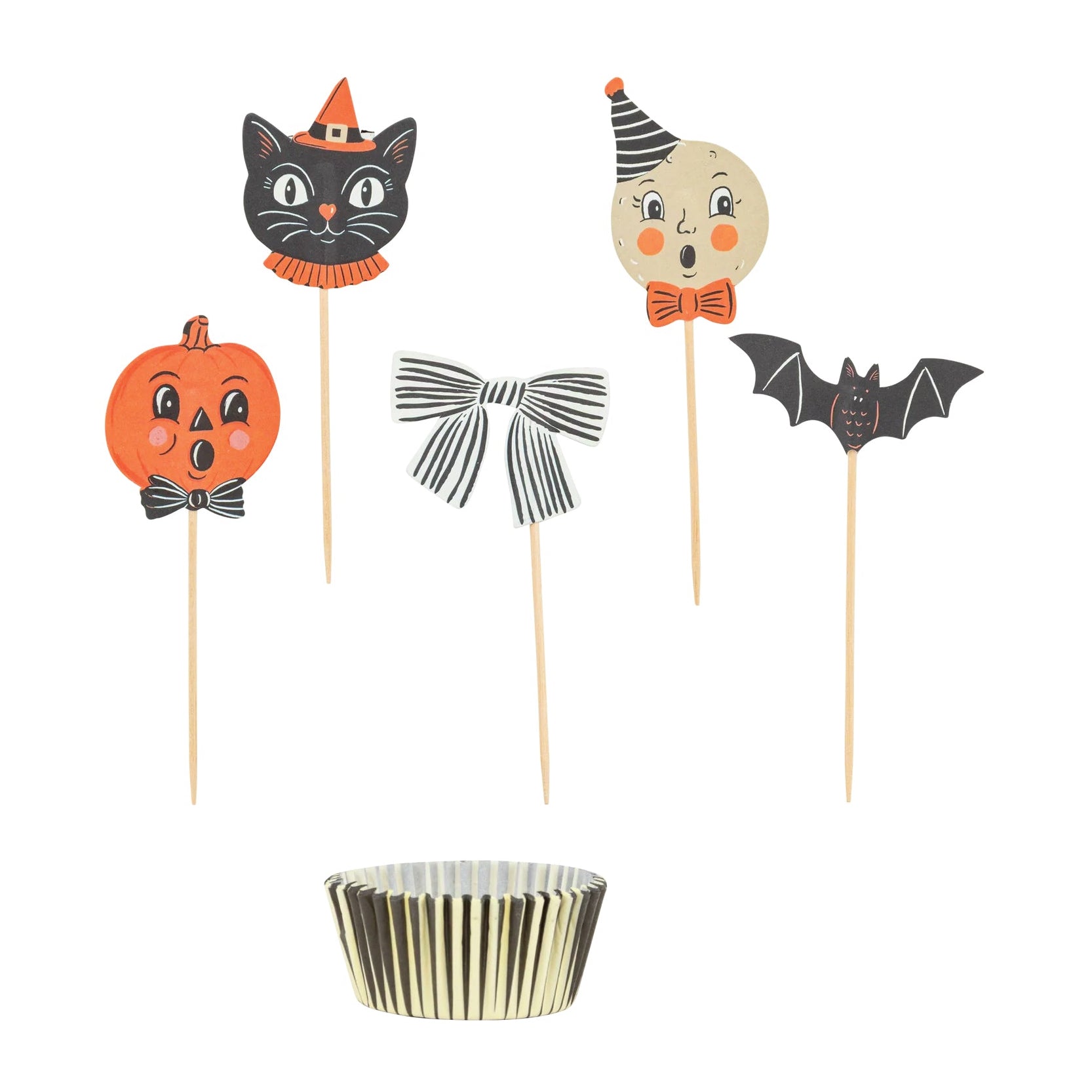 Vintage Halloween Characters Cupcake Kit with foil liners and toppers