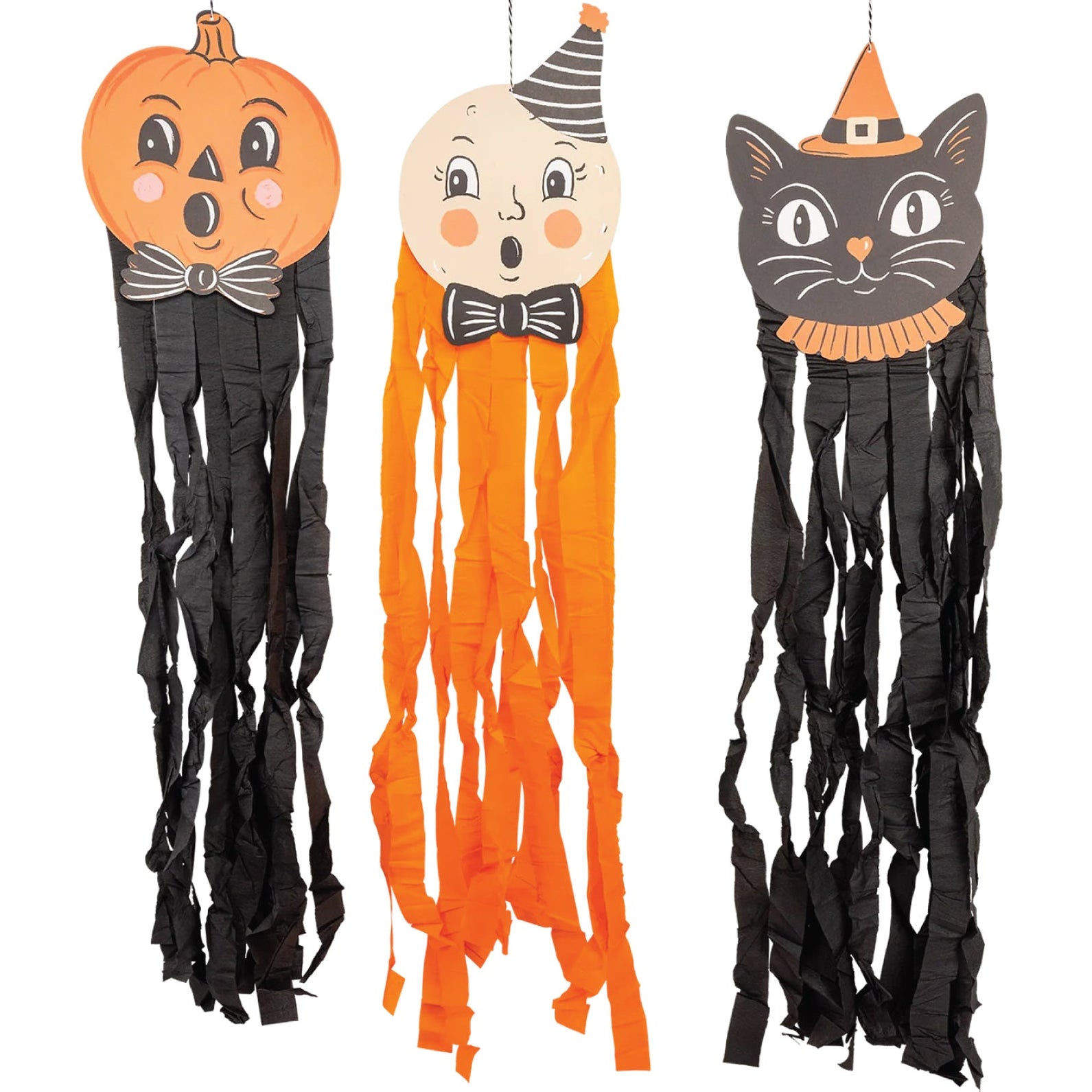 Vintage Halloween Hanging Characters with orange and black streamers