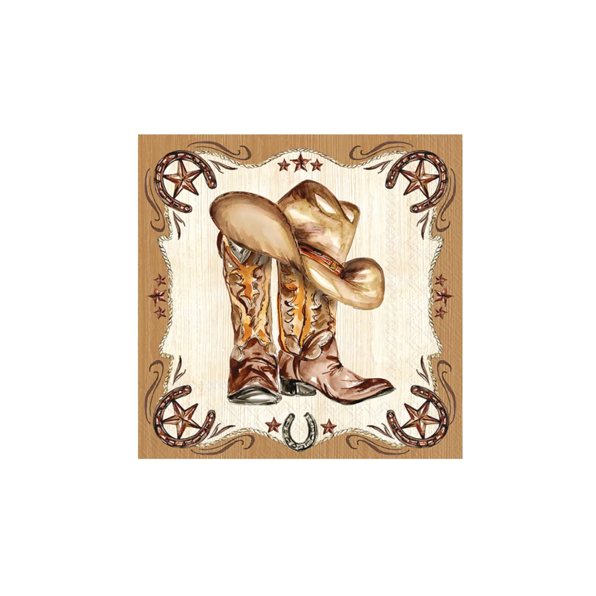 Western dessert napkins with cowboy boots and hat design