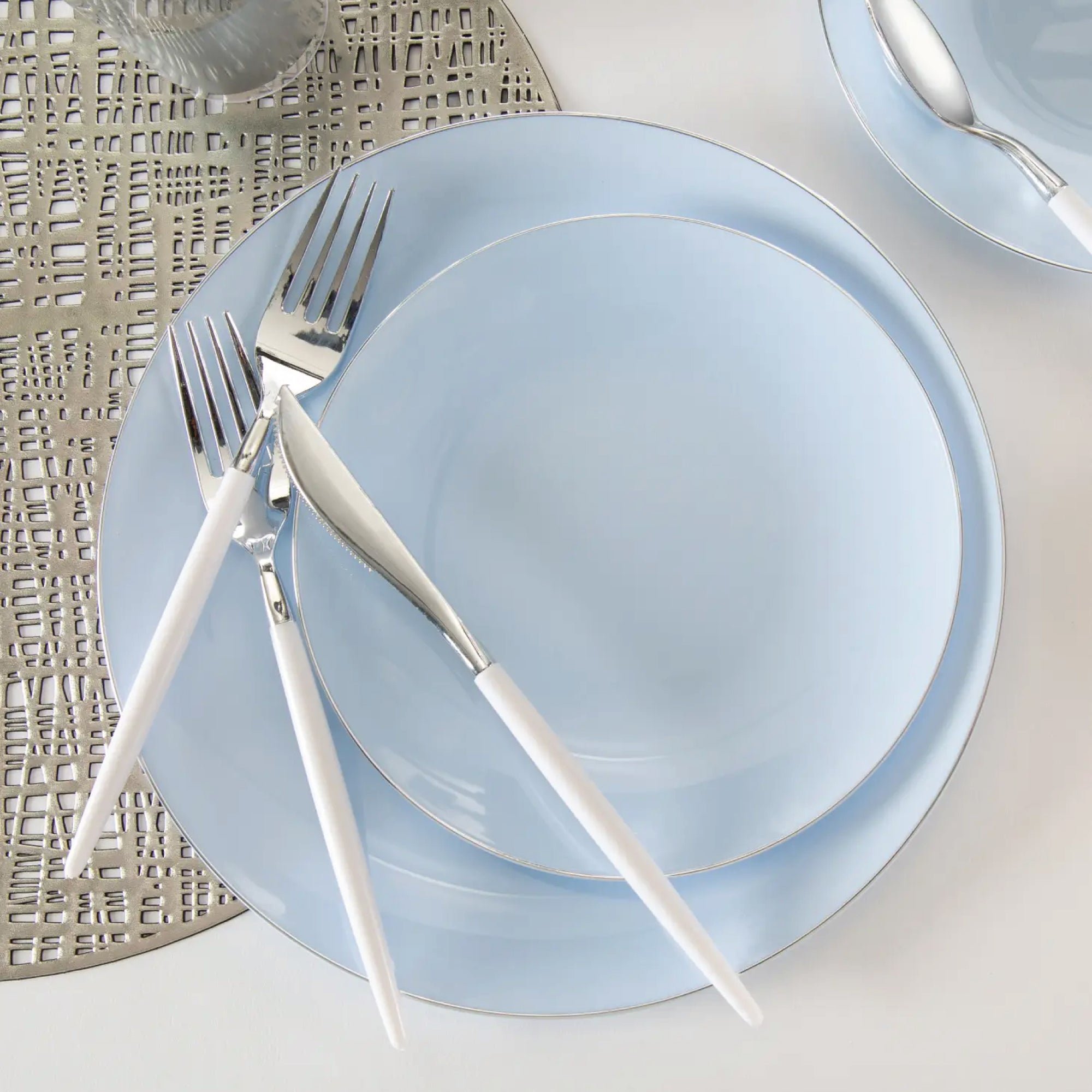 White & Silver Plastic Cutlery Set for 8 | The Party Darling
