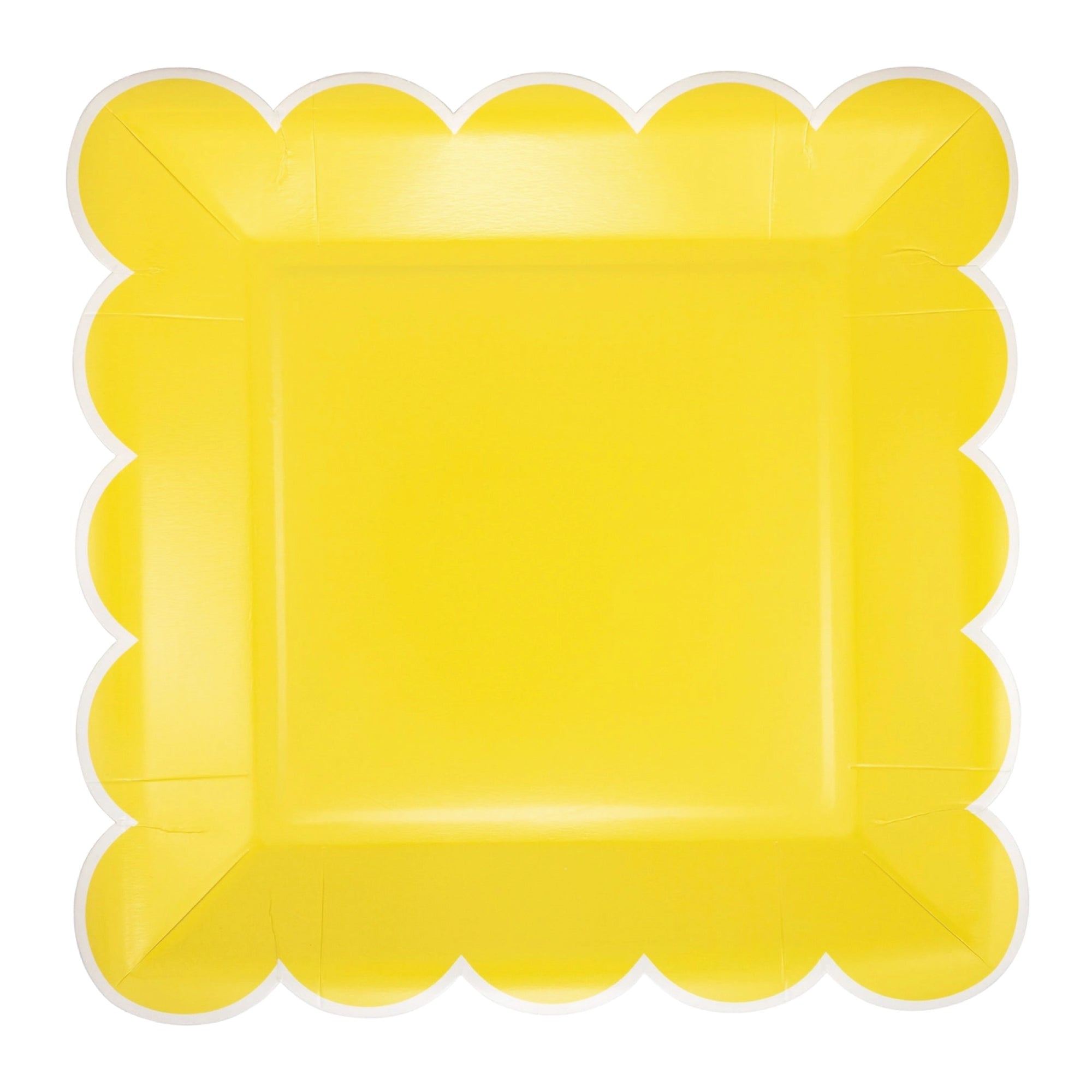 Yellow scalloped square paper lunch plates for birthday and summer parties
