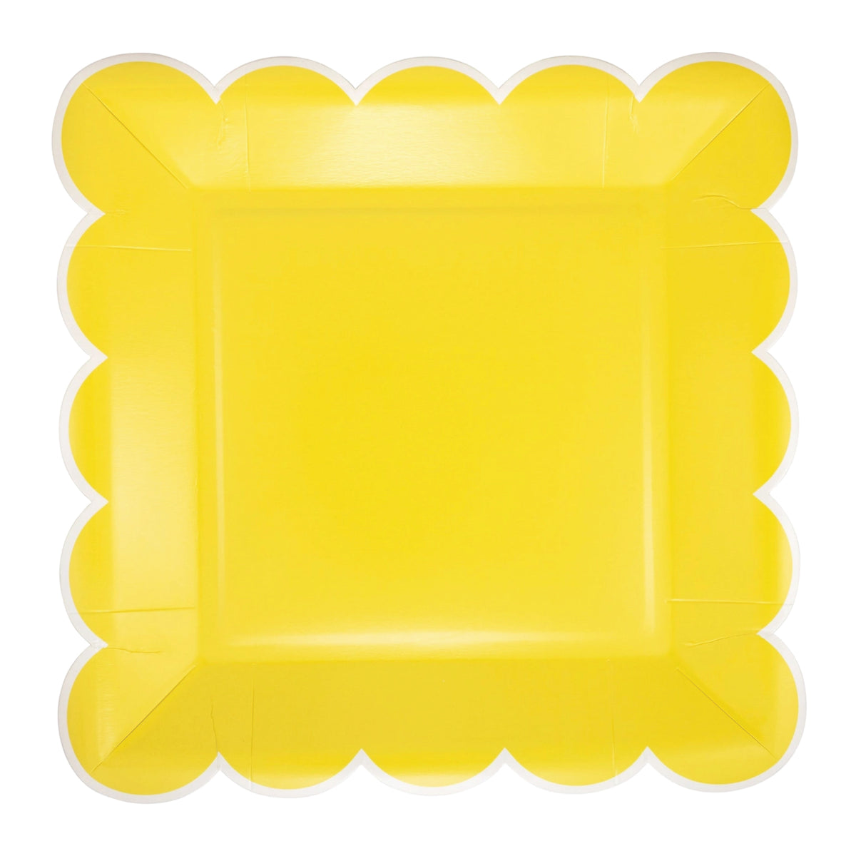 Yellow scalloped square paper lunch plates for birthday and summer parties