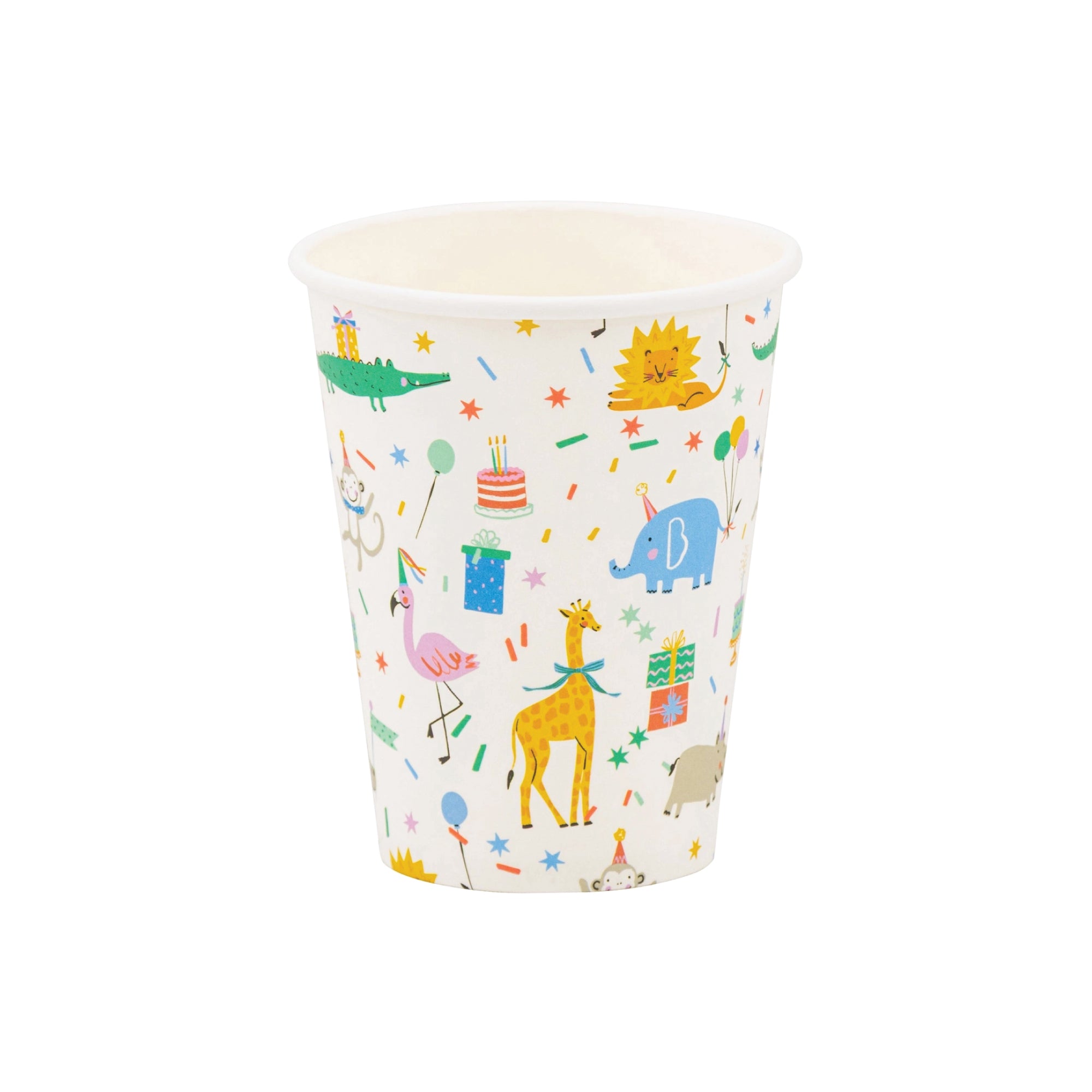 Animal party paper cups with colorful animal illustrations