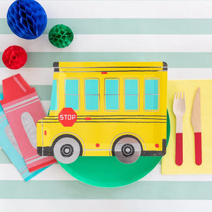 School Bus Plates and Crayon Napkins | The Party Darling