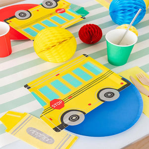 School Bus Plates and Crayon Napkins for 100th Day of School Party | The Party Darling