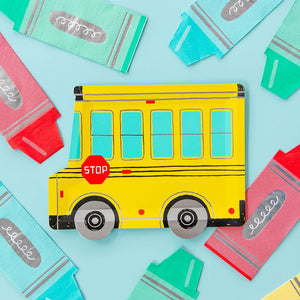 School Bus Plates and Crayon Napkins for First Day of School Party | The Party Darling