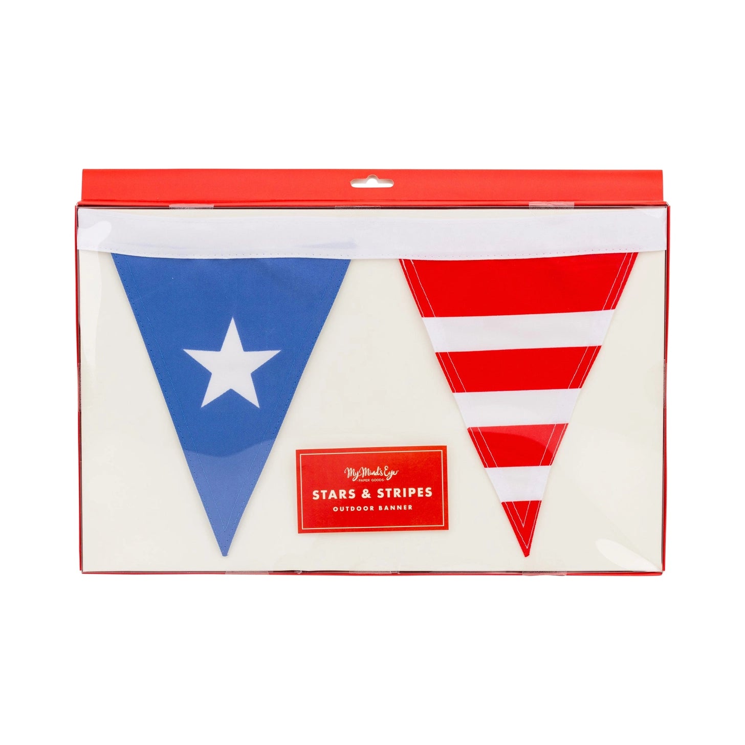 Red white and blue outdoor party banner in package