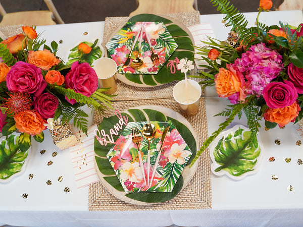 American Greetings Tropical Luau Dessert Plates - 36 Count, 7x7 Inch Pineapple Party Plates