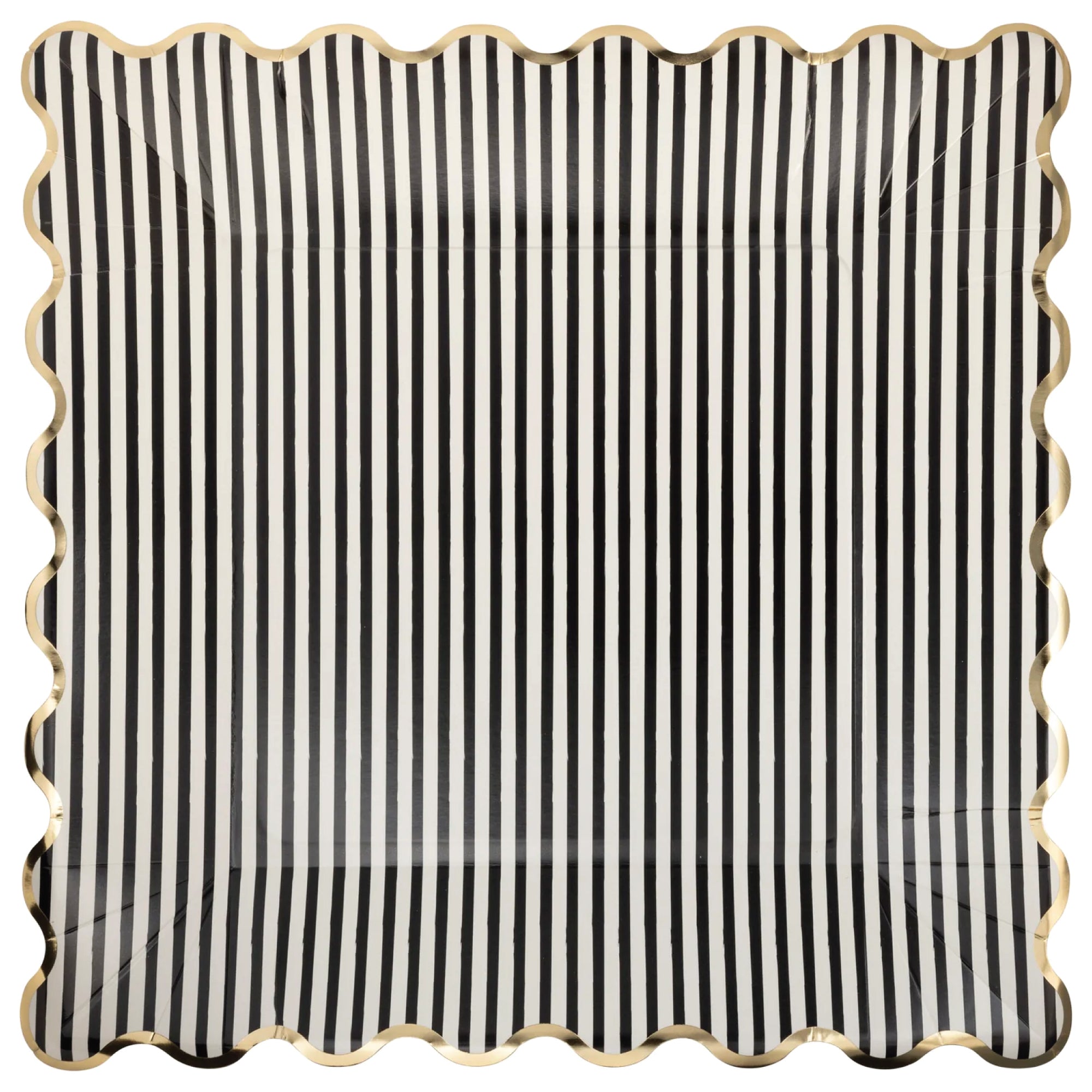 Black Striped Square Scalloped Dinner Plates 8ct | The Party Darling
