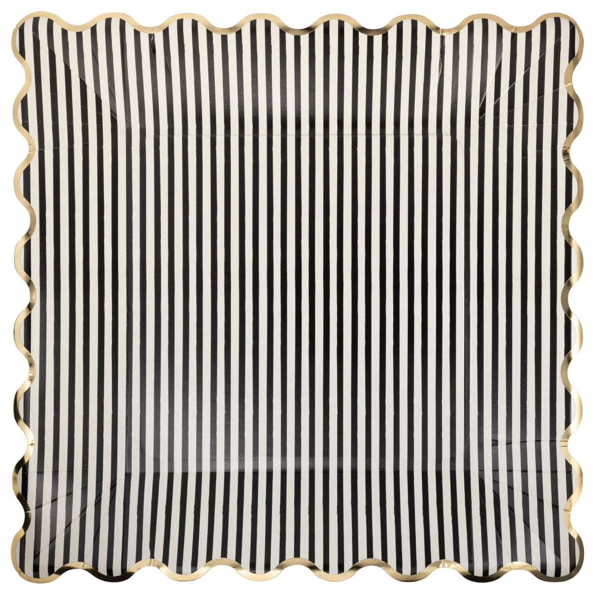 Black Striped Square Scalloped Dinner Plates 8ct | The Party Darling