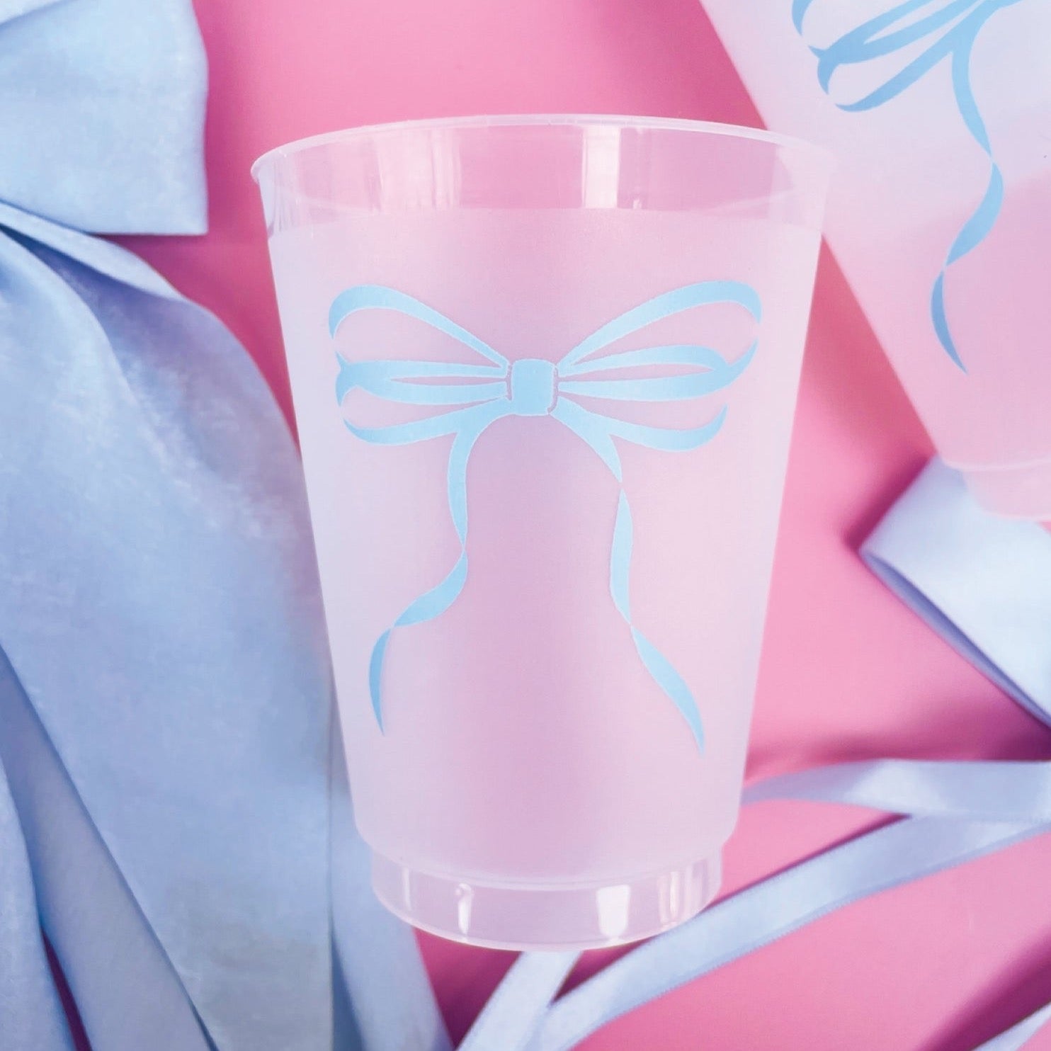 Blue Bow Frosted Plastic Cups 6ct | The Party Darling