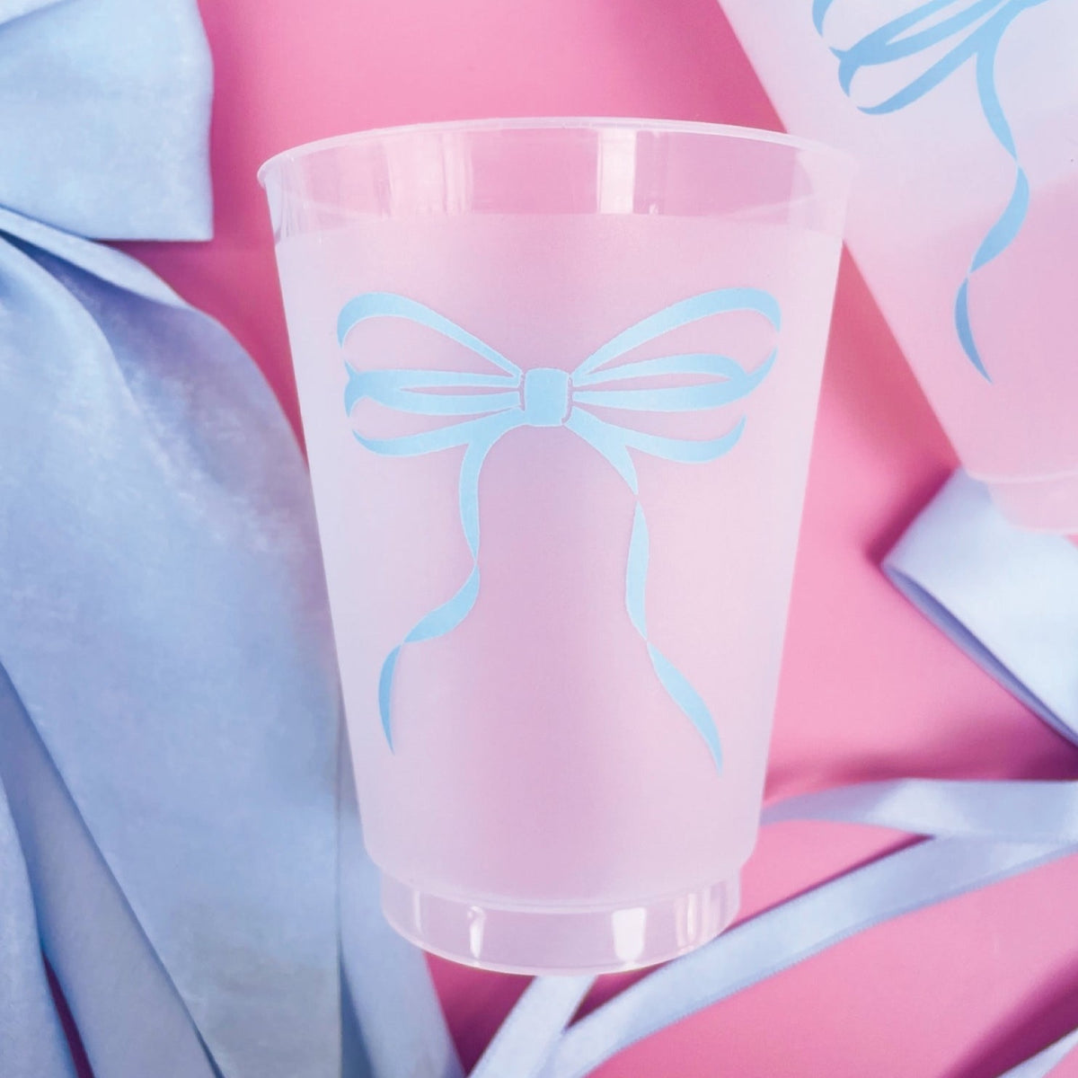 Blue Bow Frosted Plastic Cups 6ct | The Party Darling