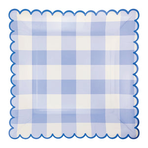 Blue Gingham Scalloped Square Lunch Plates 8ct | The Party Darling