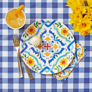 Navy Blue Gingham Paper Table Cover Place Setting