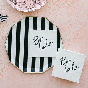 Boo La La Napkins with a Black Cabana Stripe Plate | The Party Darling