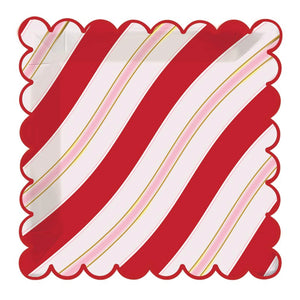 Candy Cane Stripes Scalloped Square Lunch Plates 8ct | The Party Darling