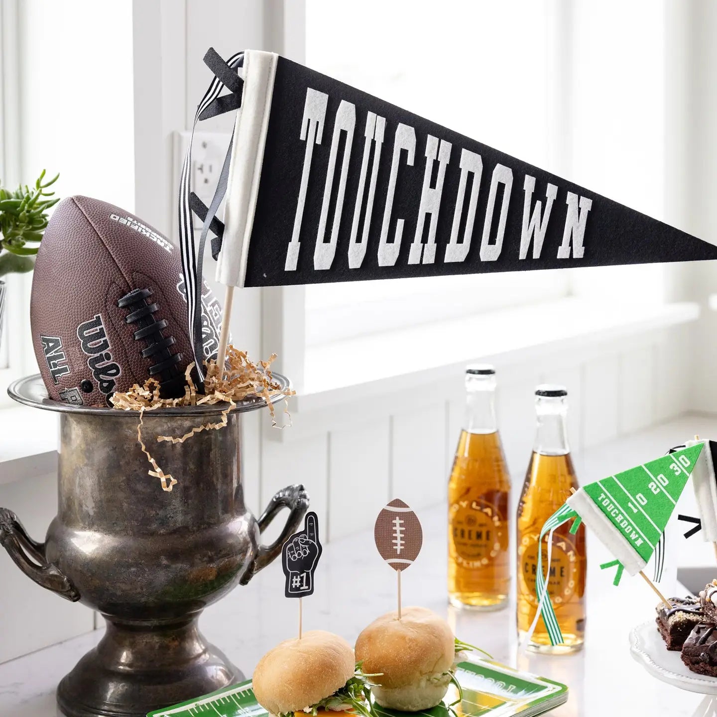 Touchdown pennant decoration for football parties and game day tables