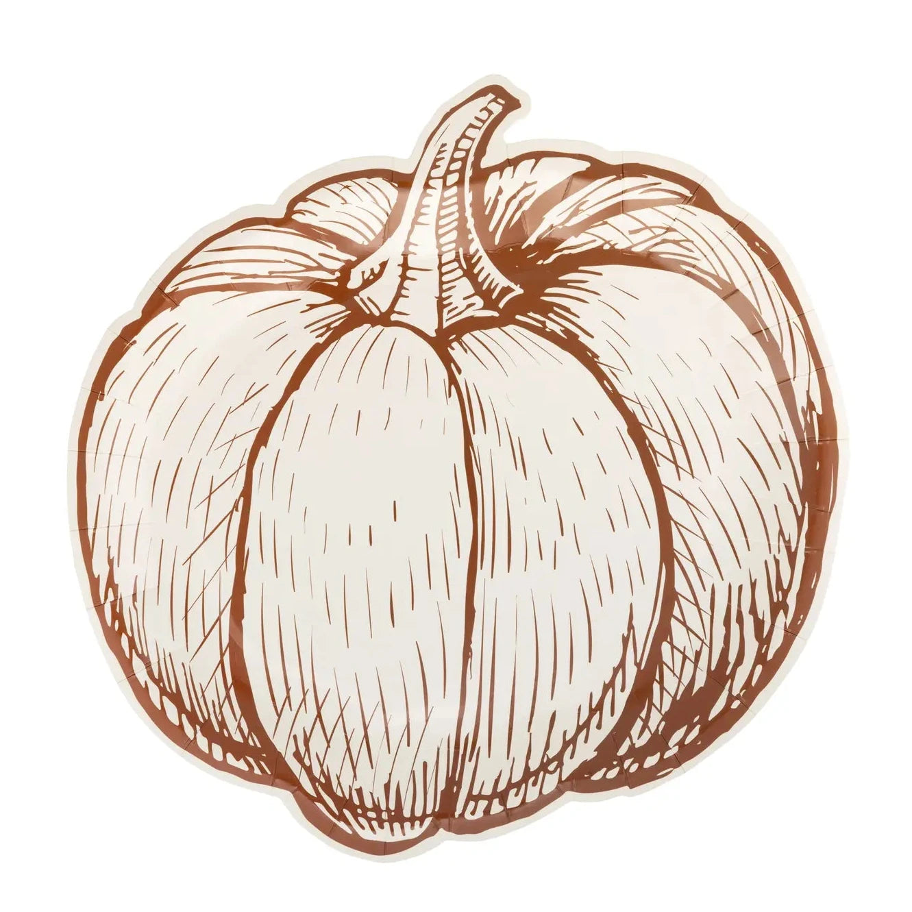 Brown Pumpkin Shaped Paper Lunch Plate with cream background