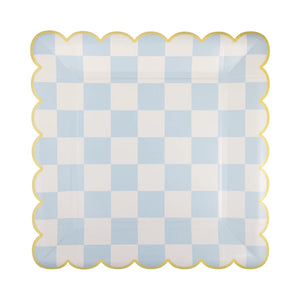 checked square scallop plate blue | The Party Darling