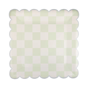 checked square scallop plate green | The Party Darling