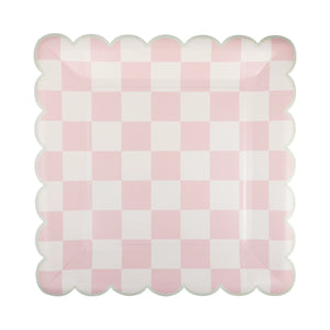 checked square scallop plate pink | The Party Darling