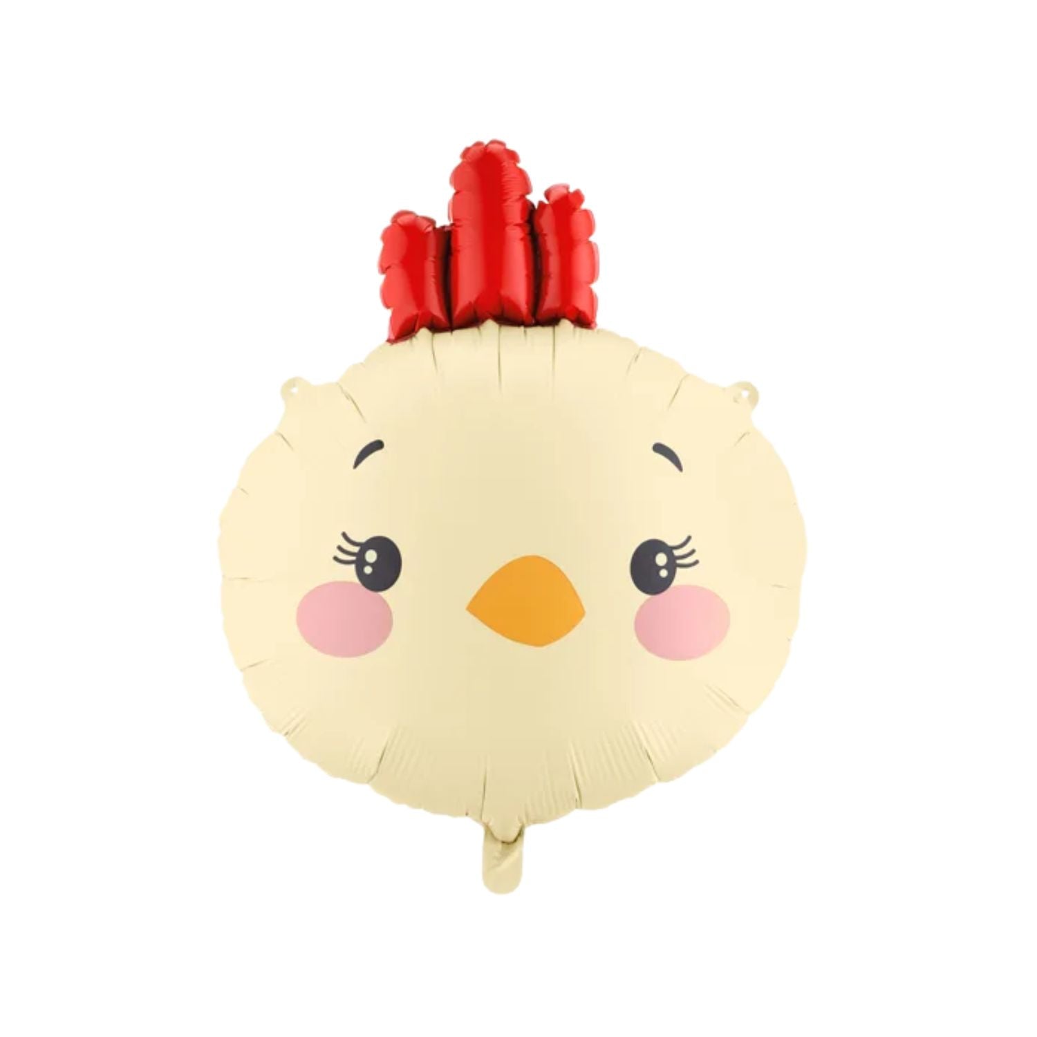 Yellow chick head foil balloon with rosy cheeks