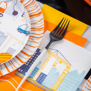 Kids party dessert napkins with city construction scene design