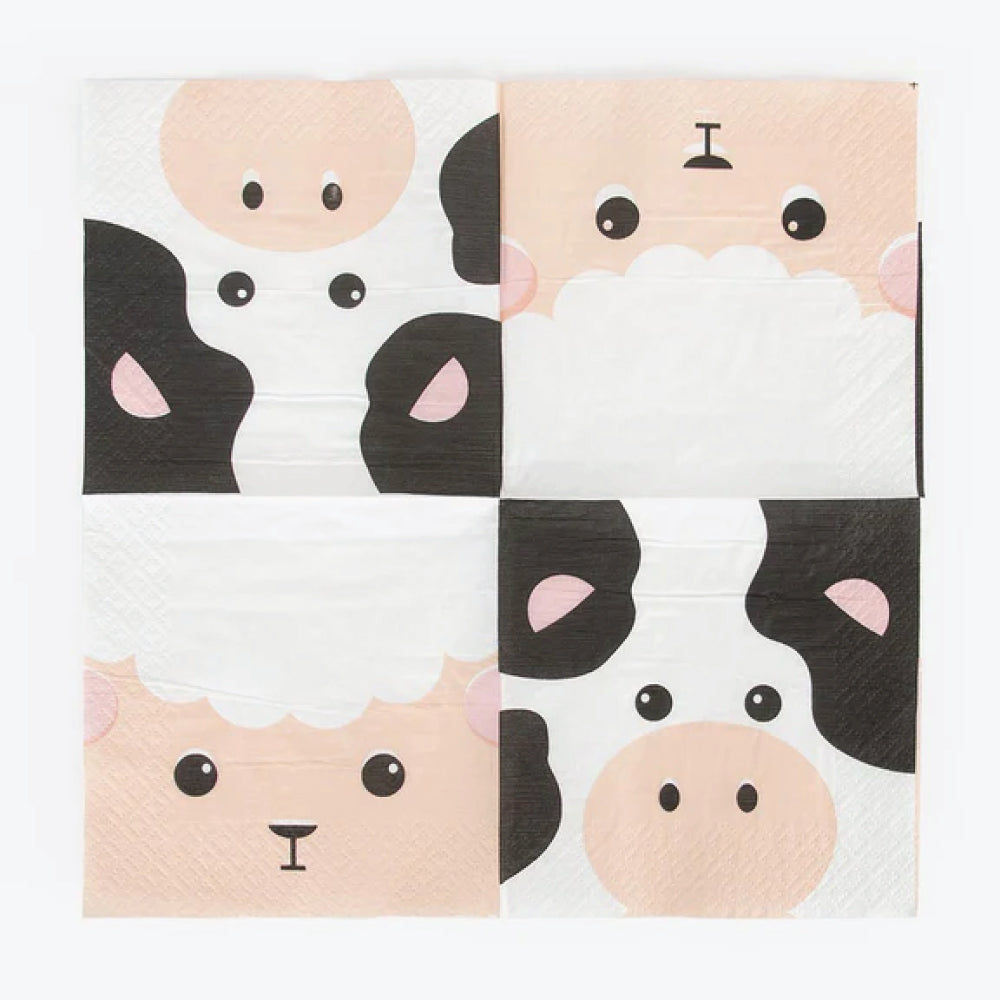 Farm Animal Sheep & Cow Dessert Napkins 20ct | The Party Darling