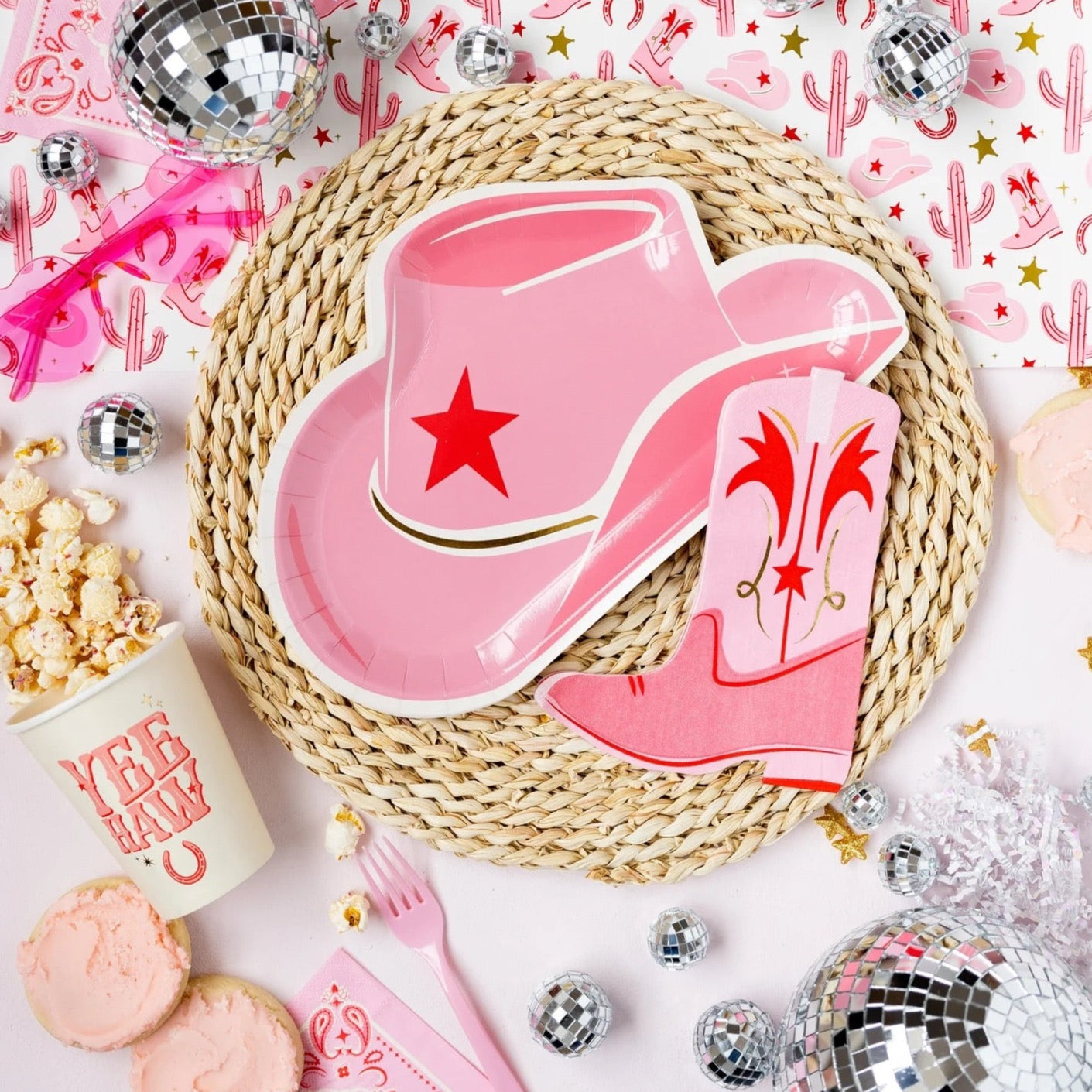 Pink Cowgirl Hat Lunch Plates 8ct