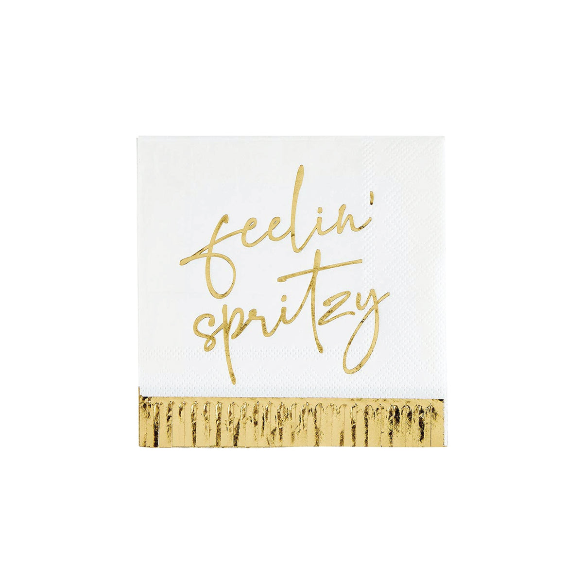 White paper dessert napkins with gold foil Feelin' Spritzy script