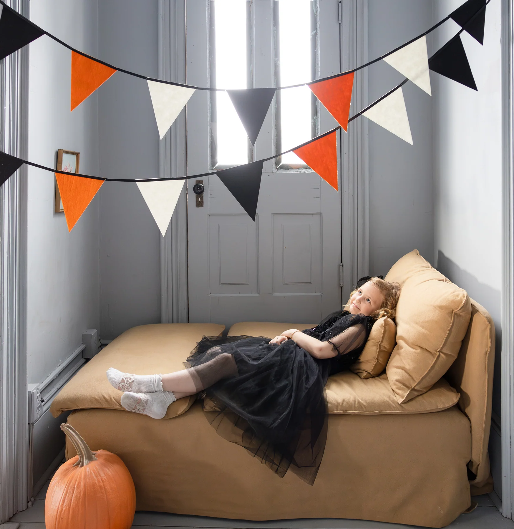 Orange & Black Felt Pennant Banner 6ft | The Party Darling