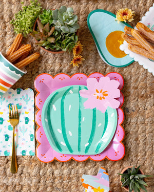 Fiesta Cactus Plates and Striped Paper Cups | The Party Darling