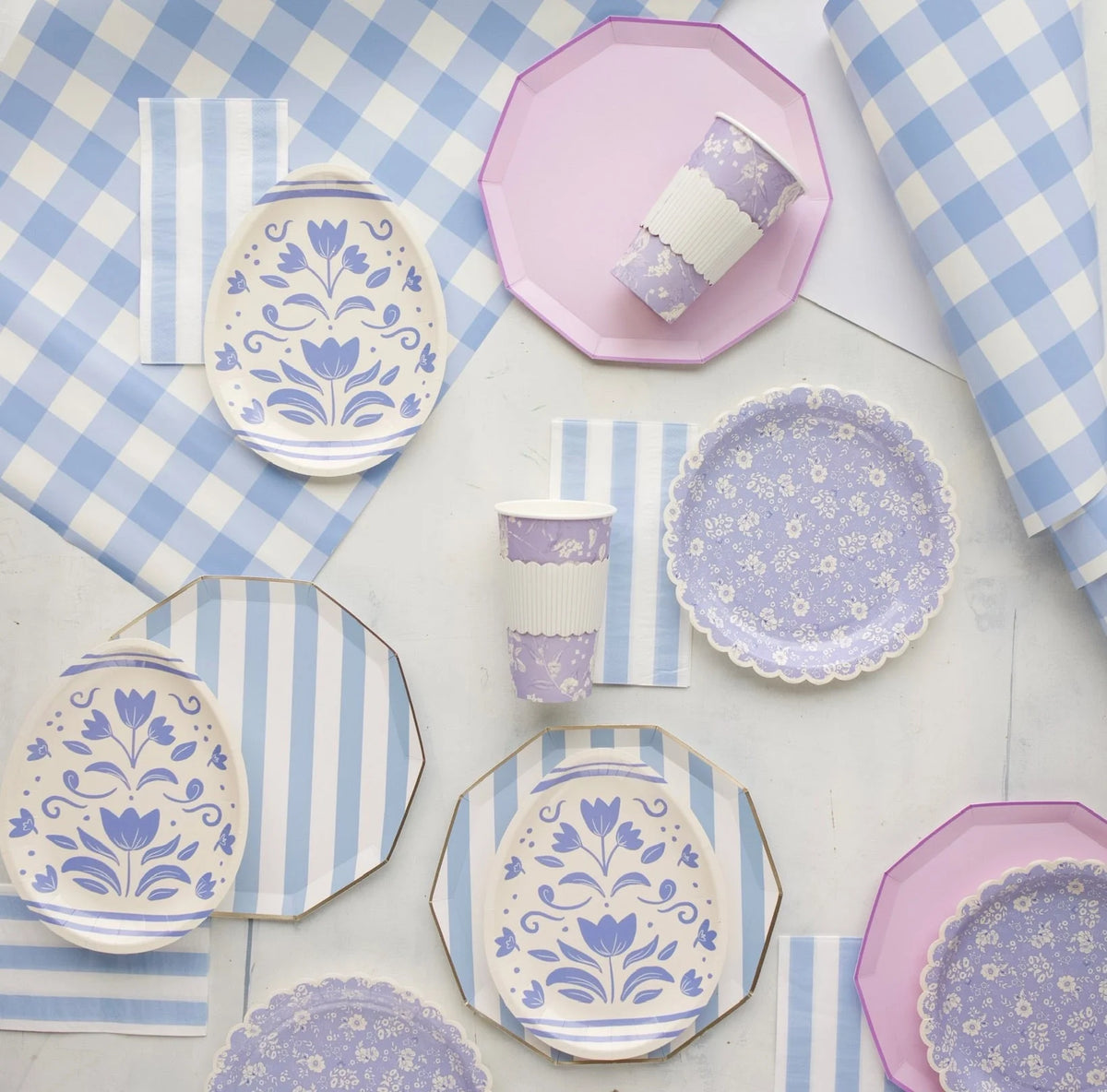 Blue Stripes &amp; Floral Easter Egg Plates Setup by Bonjour Fete