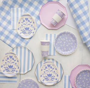 Blue Stripes & Floral Easter Egg Plates Setup by Bonjour Fete