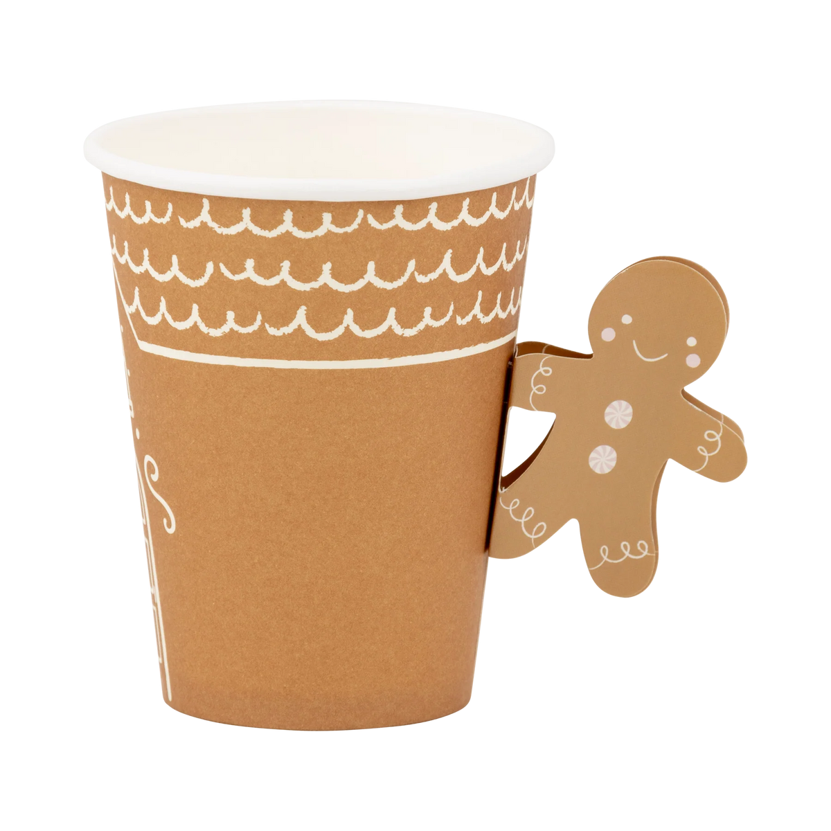 Gingerbread house paper cups with gingerbread man handle
