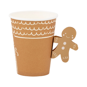 Gingerbread house paper cups with gingerbread man handle