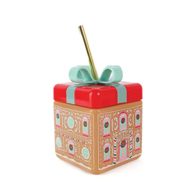 Gingerbread House Plastic Cup with Straw
