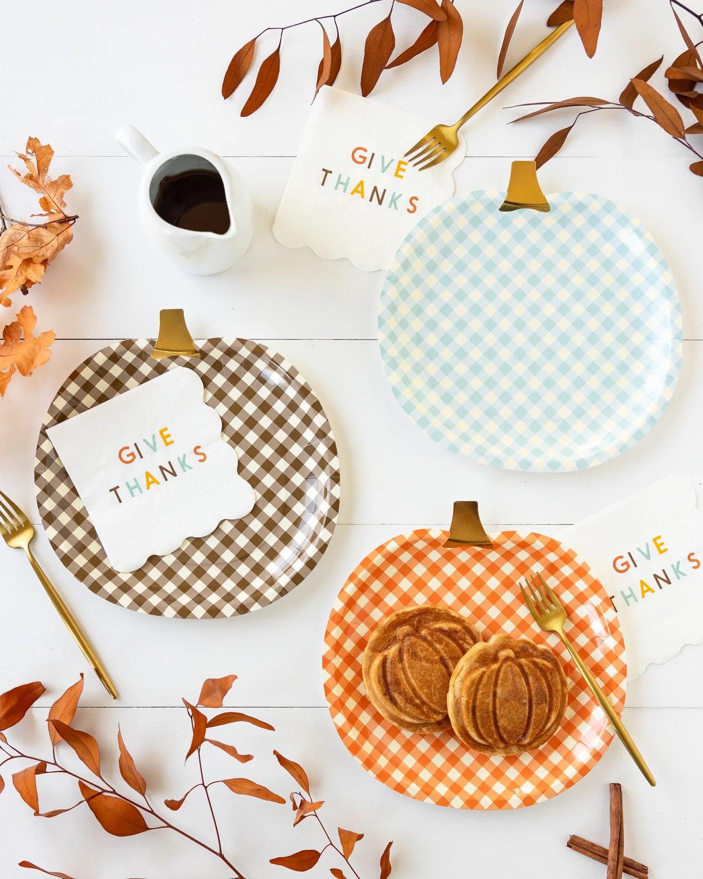 Harvest Gingham Pumpkin Lunch Plates 9ct | The Party Darling