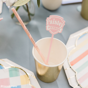 Gold Paper Cup with Pink and Gold Striped Straw