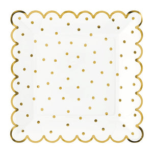 Gold Polka Dot Square Scalloped Lunch Plates 8ct | The Party Darling