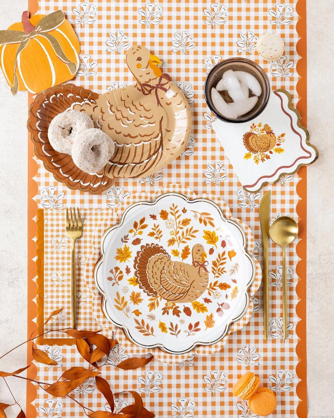 Turkey shaped paper plate with illustrated feather details