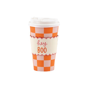 Pink & Orange Checkered Halloween Coffee Cups & Lids 8ct | The Party Darling