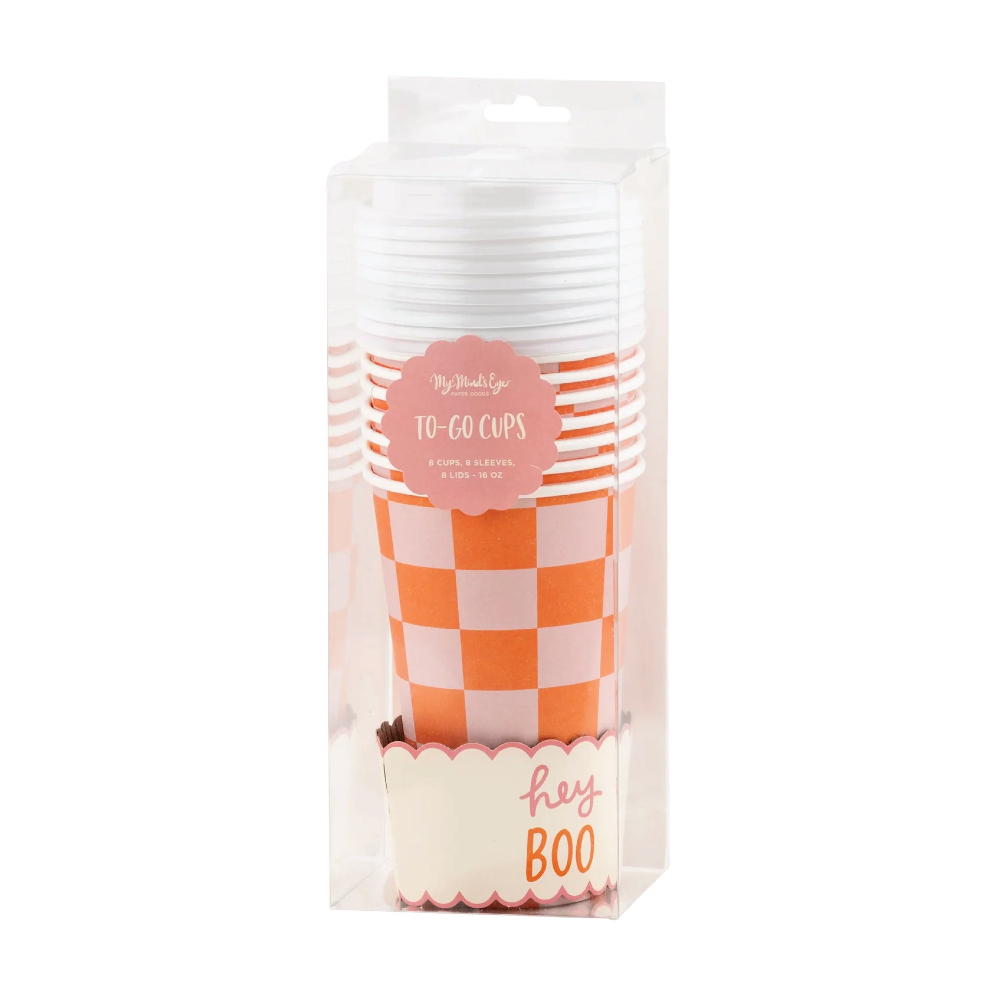 Pink & Orange Checkered Halloween Cups & Lids 8ct | The Party Darling