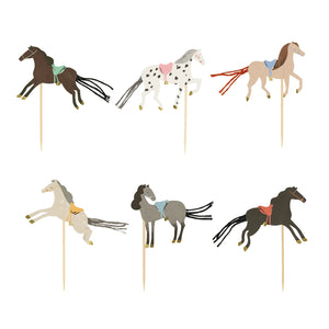 Six Horse Cupcake topper designs attached to wooden picks