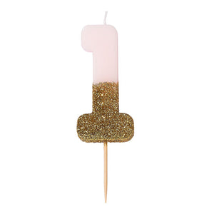Pink & Gold Glitter Number 1 Birthday Candle | The Party Darling