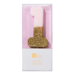 Pink & Gold Glitter Number 1 Birthday Candle