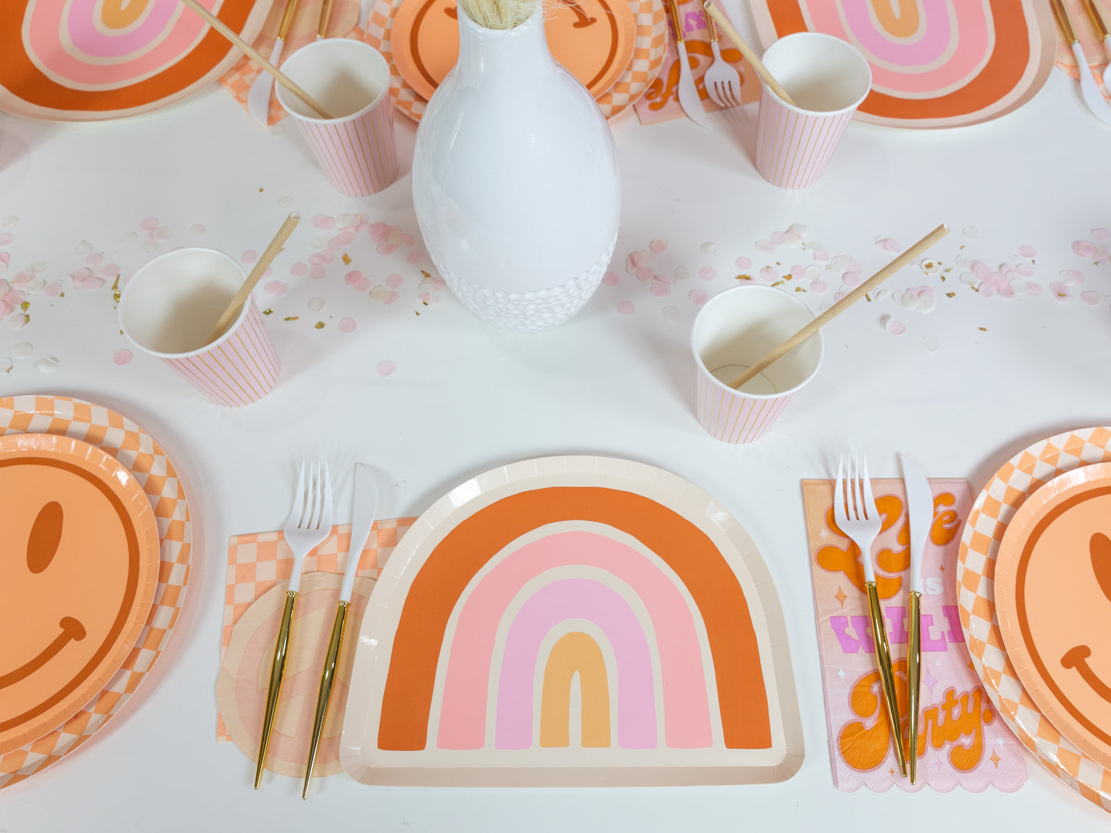 Peach & Cream Checkered Dessert Napkins 20ct | The Party Darling